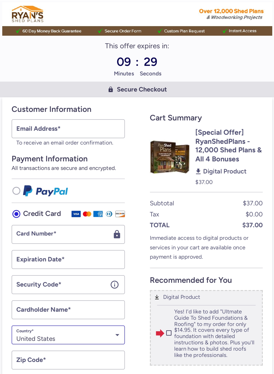 My Shed Plans Secure Checkout